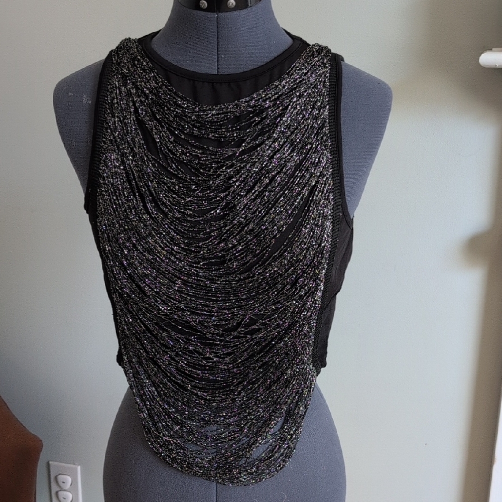 SHEIN Gray Asymmetrical Embellished Sleeveless Tank Top